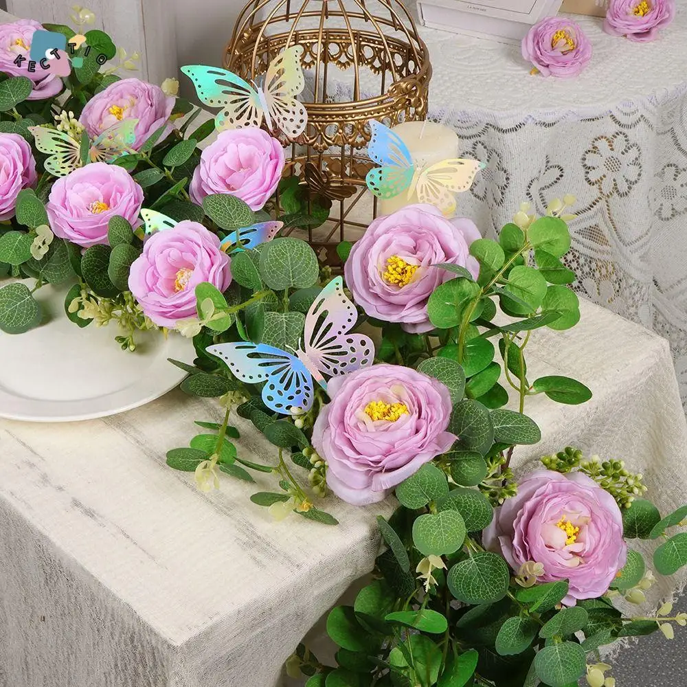 

Romantic Artificial Eucalyptus Leaf Vine Plastic Handmade Laser Butterfly Eucalyptus Vine Realistic Festival