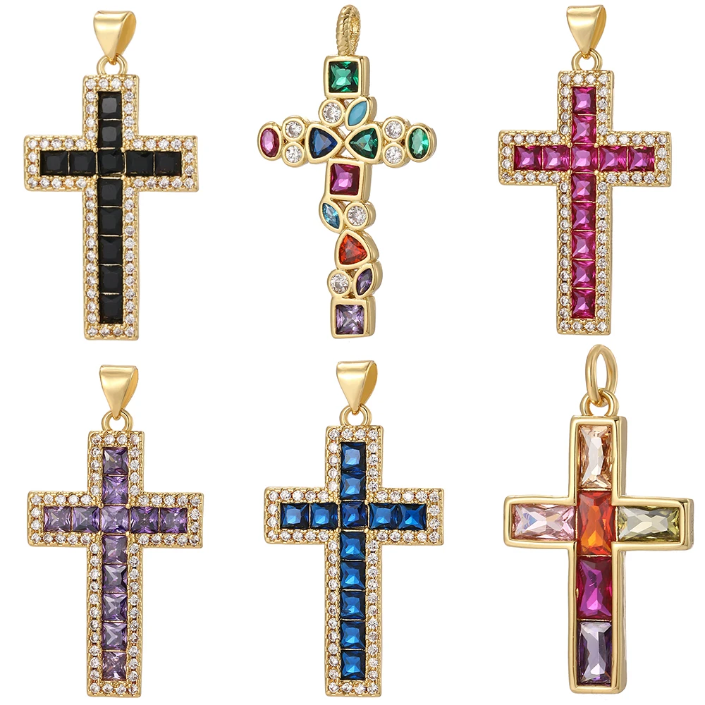 Bohemian Cross Charms for Jewelry Making Supplies Pave Zircon Gold Color Dijes Diy Earrings Bracelet Necklace