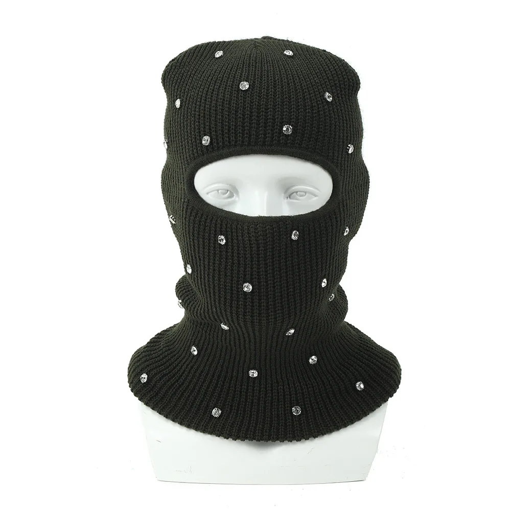 Fashionable Sparkling Diamond Knitted Beanie Warm Ear-Covering Cycling Beanie Full-Face Warmth Ear-Covering Pull-Over Beanie