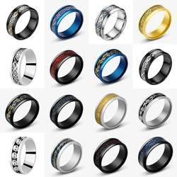 2025 Fashion Men's Stainless Steel Celtic Dragon Ring Inlay Red Blue Carbon Fiber Rings for Women Wedding Band Jewelry 8MM