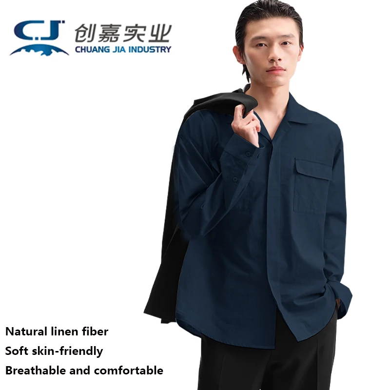 

High-end Pure Linen Men's Long Sleeve Shirt Black Retro Temperament Men's Outdoor Casual Loose Comfortable Light Luxury Top