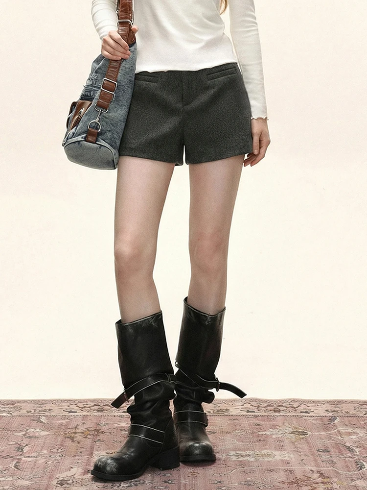 Heiße Mädchen-Shorts aus Wollmischung, elegante, hochtaillierte, schmale A-Linien-Shorts, stylisch, sexy, ultrakurz für Herbst und Winter – Detail 3
