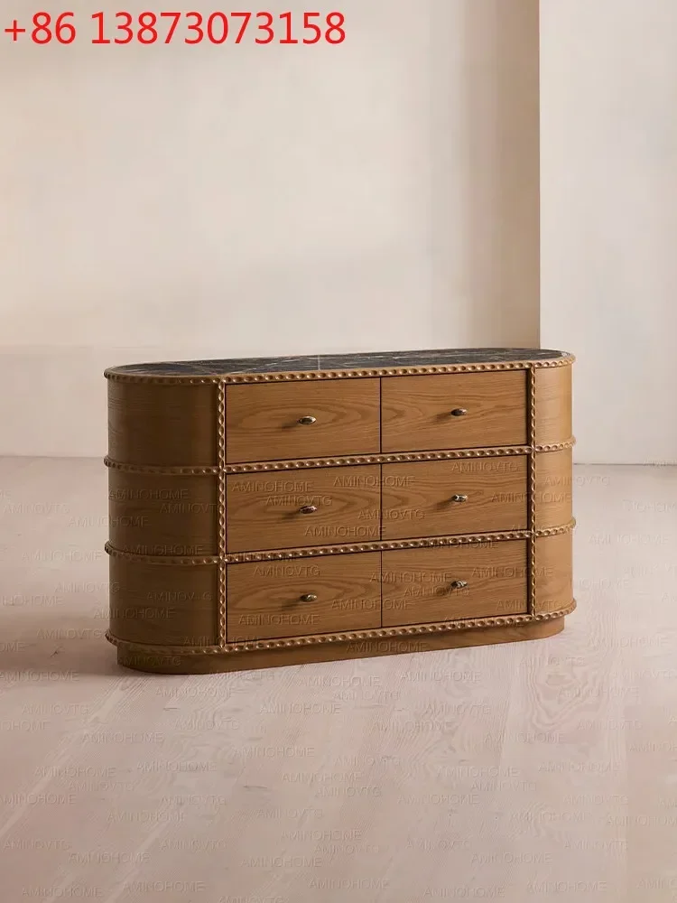 French retro solid wood chest of drawers medieval marble locker oval porch cabinet
