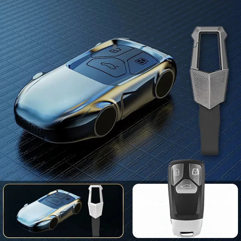 Zinc Alloy Silicone Car Smart Remote Key Case Cover Holder Bag With Keychain For Audi RS A4 A5 S4 S5 B9 Q7 M4 Q5 TTS