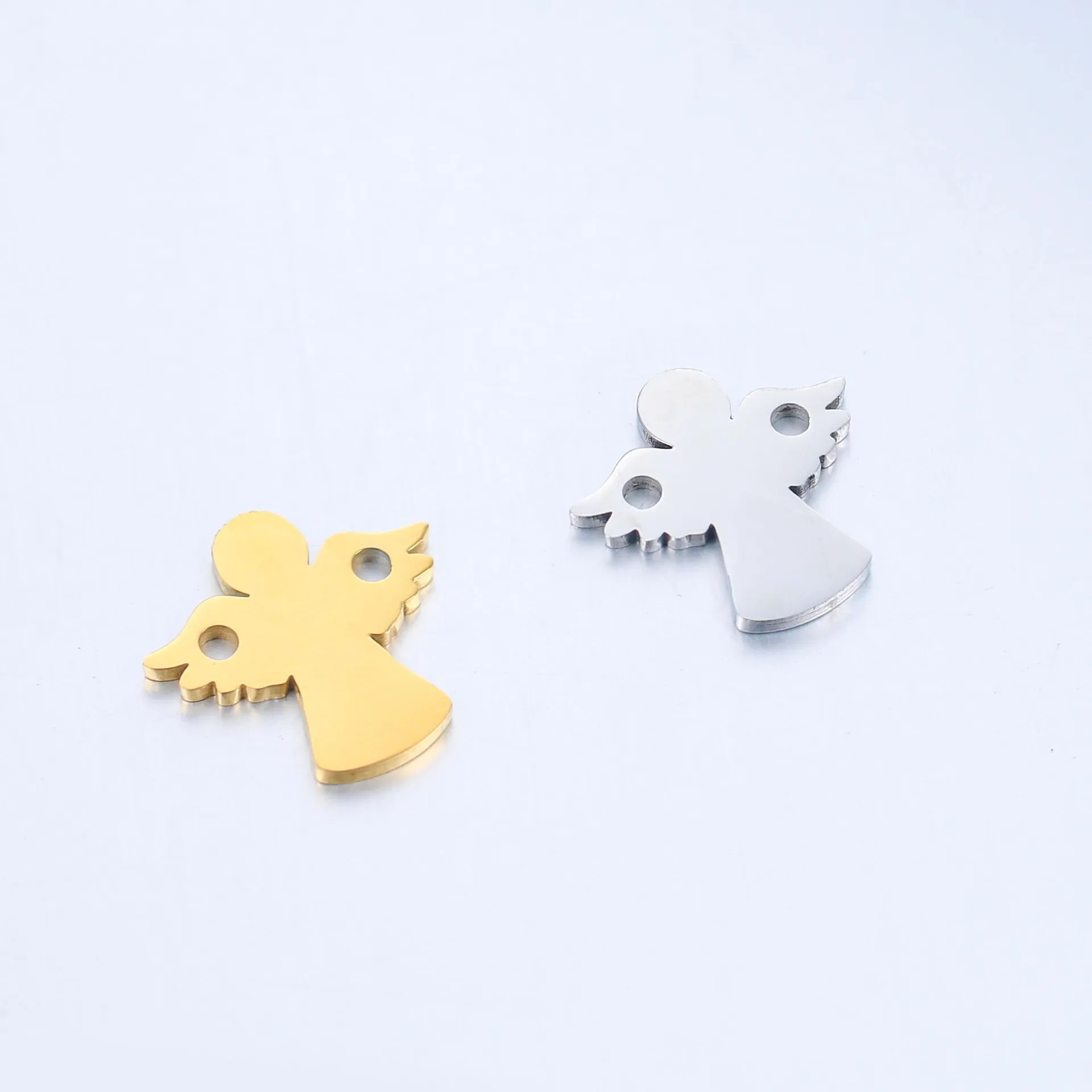DOOYIO 5pcs/Lot Stainless Steel Angel Double Orifice Charm Pendant For DIY Jewelry Making Necklace Bracelet Accessories Gifts