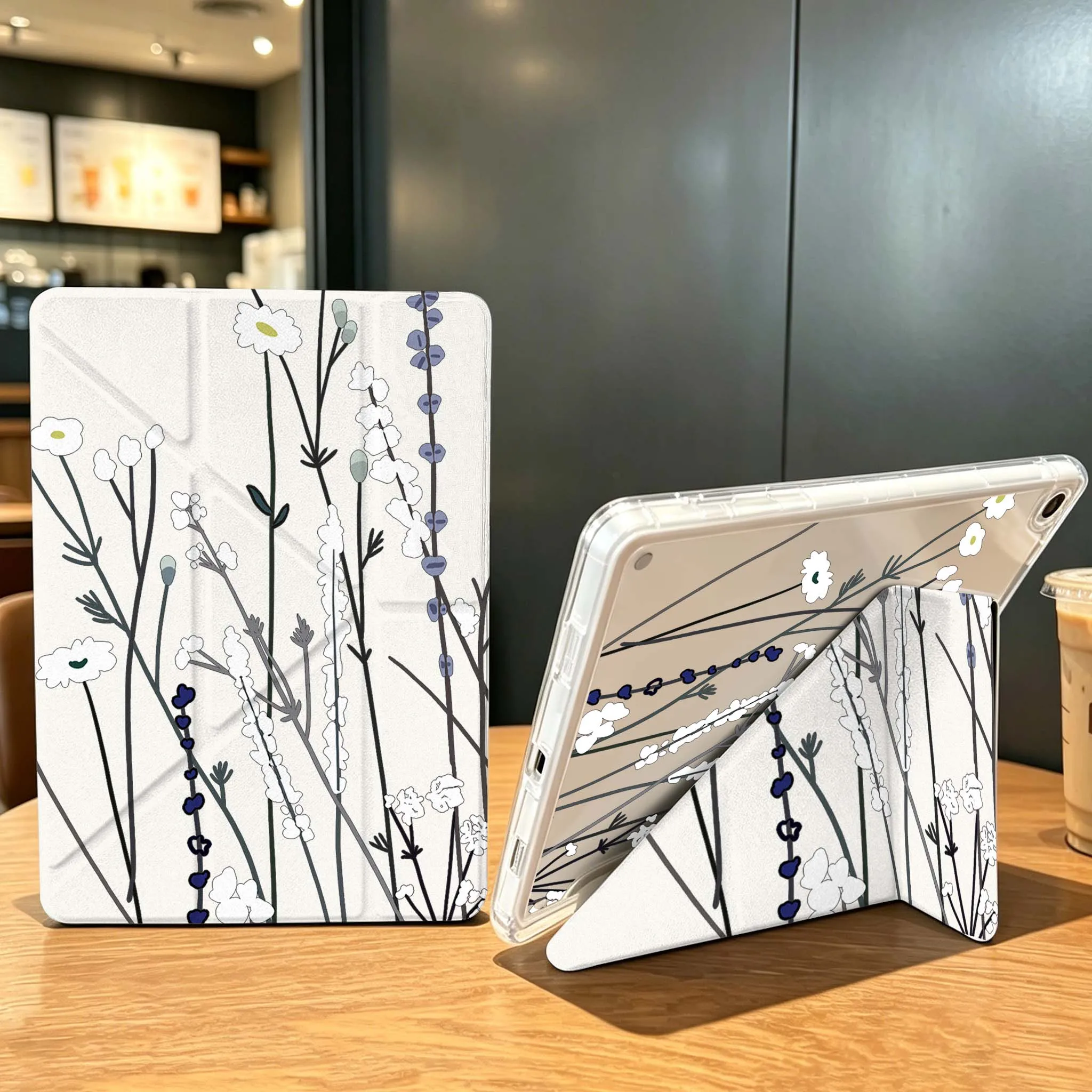 Cartoon Grass Flower Case For Samsung Galaxy Tab A9 A8 A11 S6 S7 S8 S9 S10 FE Plus Lite Transparent Y-Shaped Folding Tablet