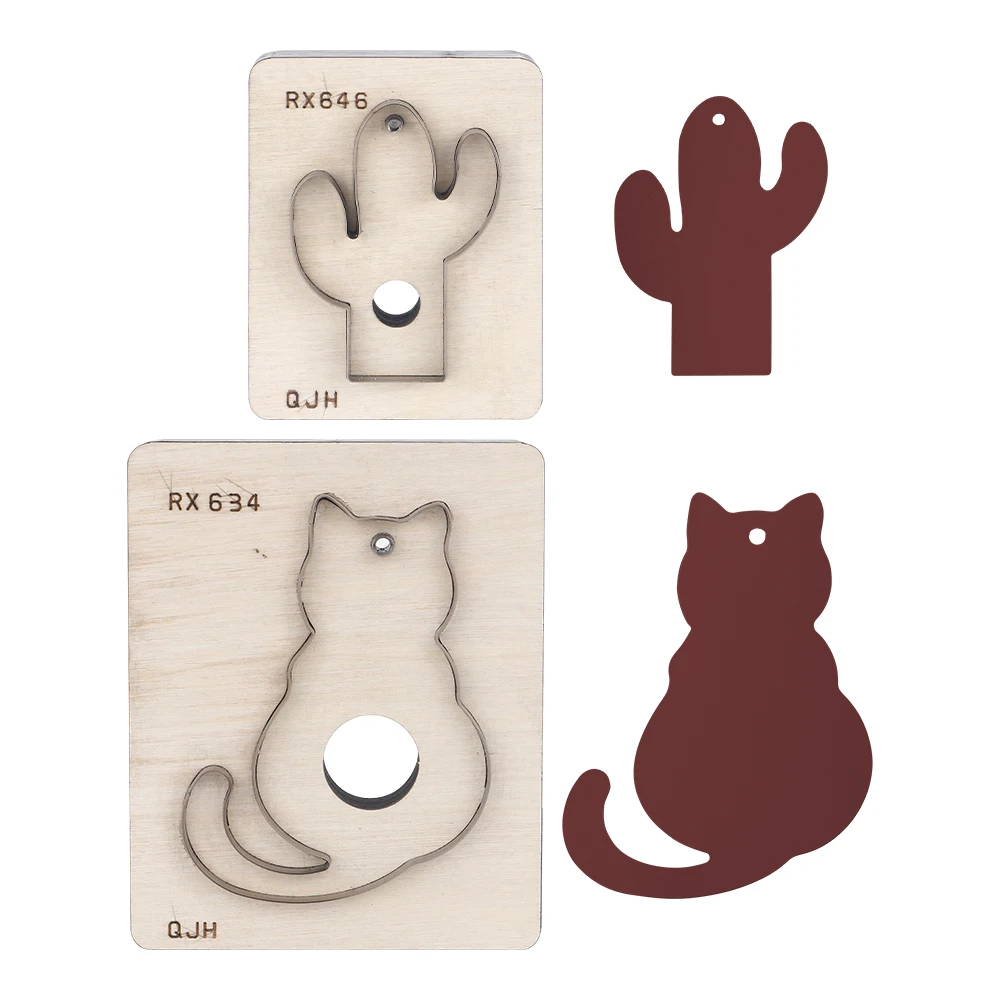 1 Set Kaktus- und Katzen-Schneideformen aus Kunstleder für DIY-Handarbeiten, Schlüsselanhänger, Anhänger, Geldbörsen-Accessoires – scharf und langlebig, Geschenke