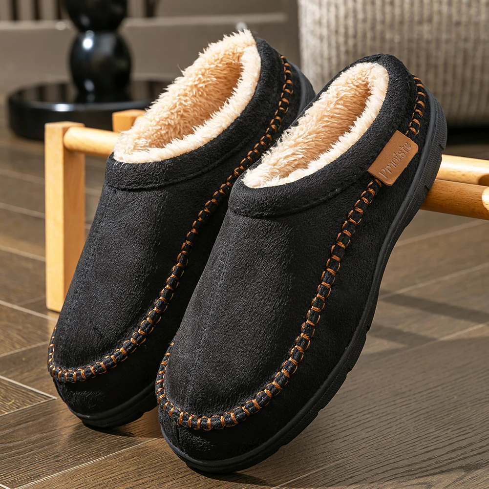 Chaussons d'hiver en daim pour homme, semelle TPR antidérapante, chauds et confortables, en coton à mémoire de forme, chaussures décontractées pour la maison