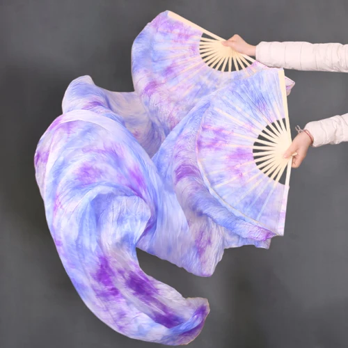 Imagen 1 del producto Velos de abanico de seda Natural 100% pura teñida para mujer, abanico para actuación de danza del vientre, trajes y accesorios para danza del vientre, 1 par