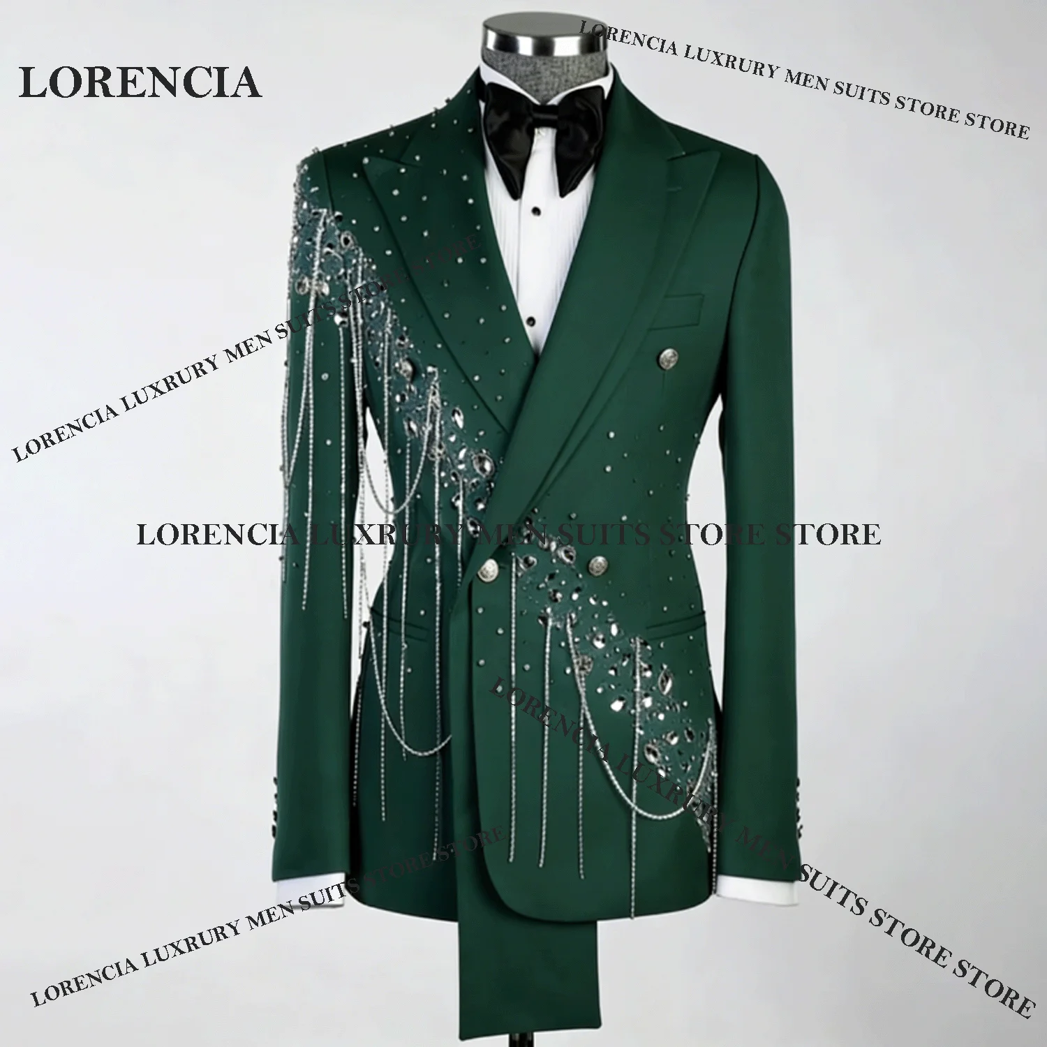 

Мужской костюм с индивидуальной отделкой стразами, ручной работы, с бисером и стразами, 2 предмета, блестящие свадебные смокинги для жениха, стильный крой.
