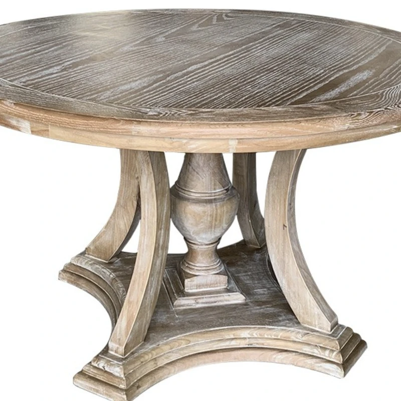 

American rural solid wood round table French light luxury retro table