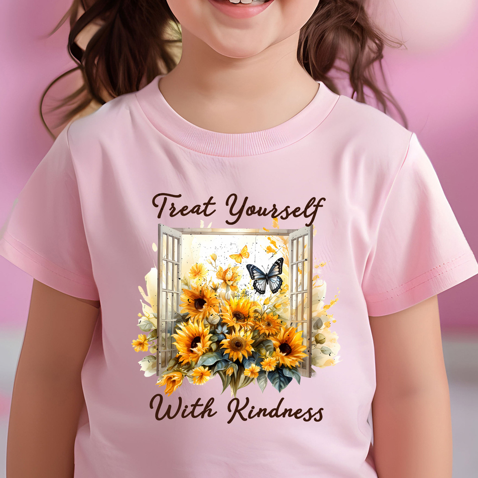  100% Cotton Cloths Spring Is Coming Flowers Print Children’s Base Girl Comfortable T-shirt Outdoor O-neck Short Sleeve T-shirt 