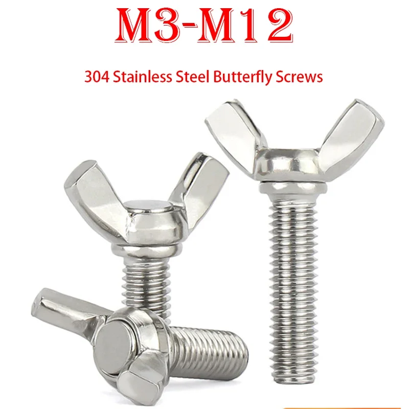 Butterfly Wing Bolts M3 M4 M5 M6 M8 M10 M12 Hand Tighting Wing Head Thumb Screws 304 Stainless Steel  L: 6-60mm