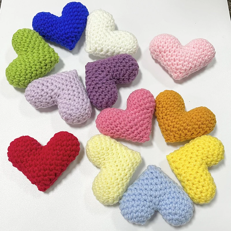 2PCS Crochet Yarn Finished Handmade Heart Shape Accessories Cotton Filled Knitted Peach Heart 12 Colors Decorations 뜨개