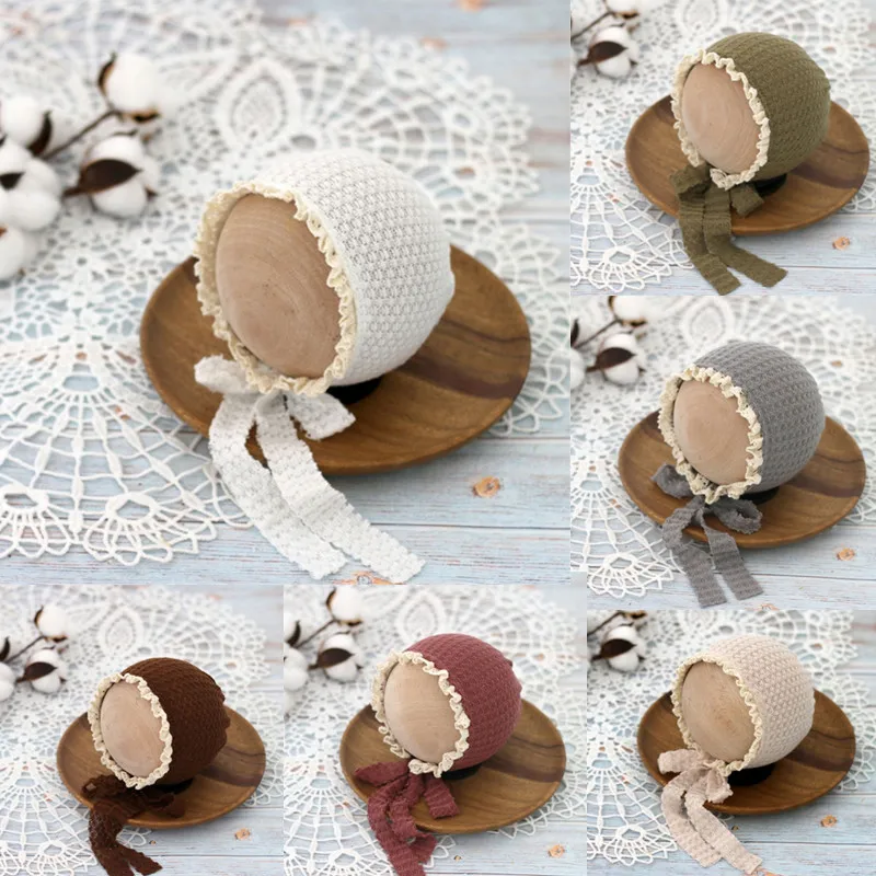Gorro de nailon con encaje para bebé recién nacido – Sesión foto - imagen 2