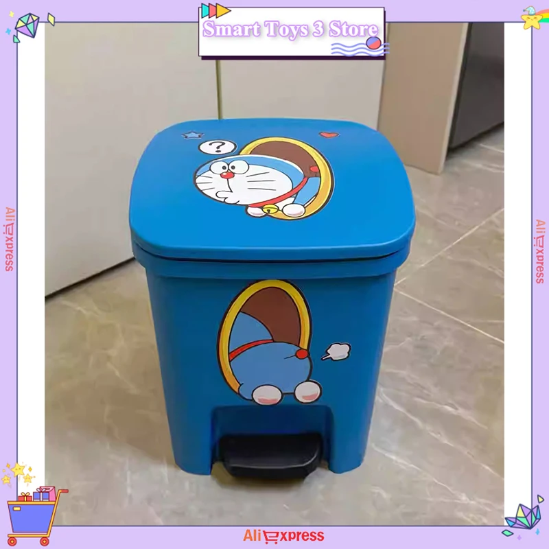 New Doraemon Dingdang Cat Garbage Can Cartoon Cute Home With Lid Living Room 10l Large Capacity Foot Pedal Anime Periphery