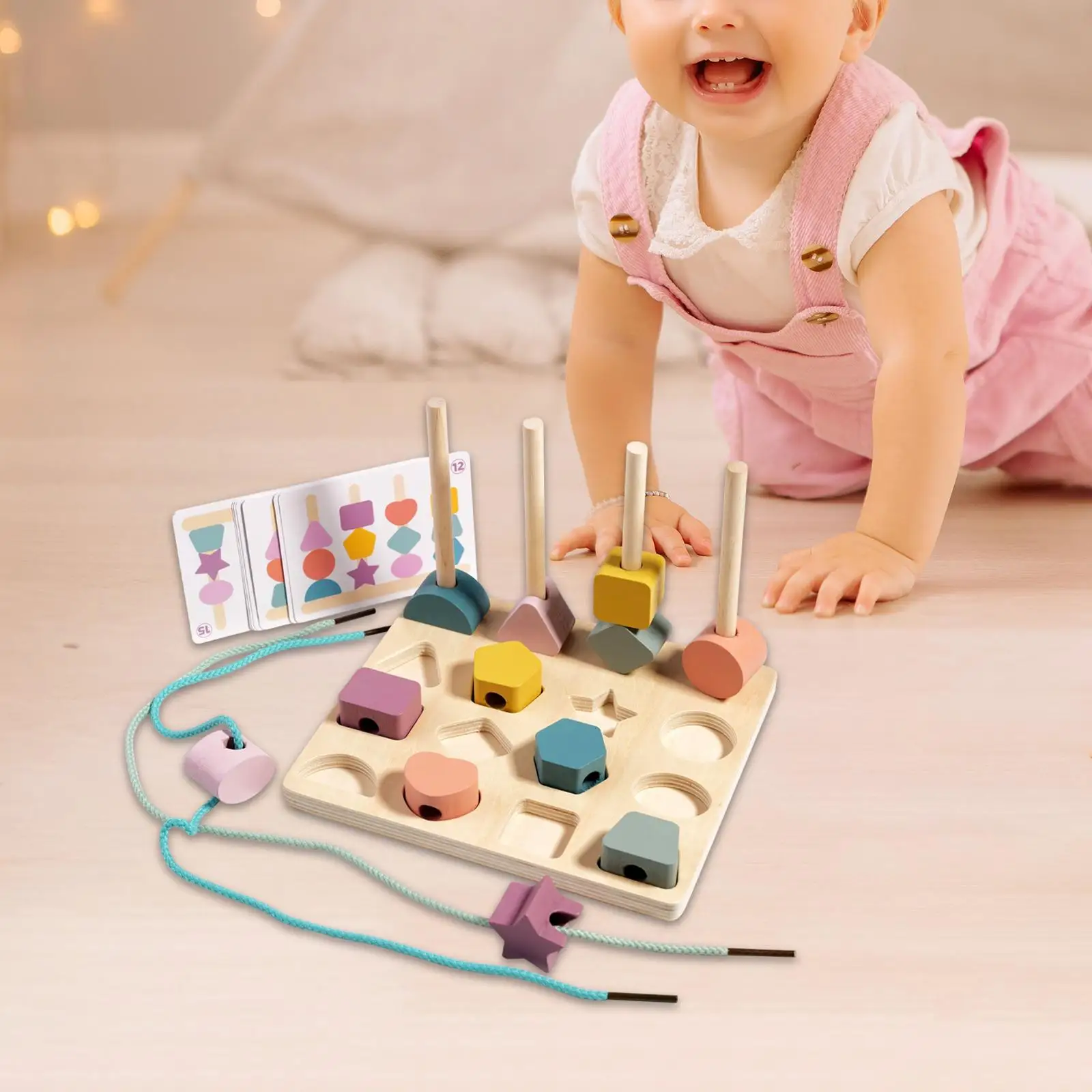 Beads Sequencing Toy, Color Cognition, Sorting Counting Threading Blocks Lacing