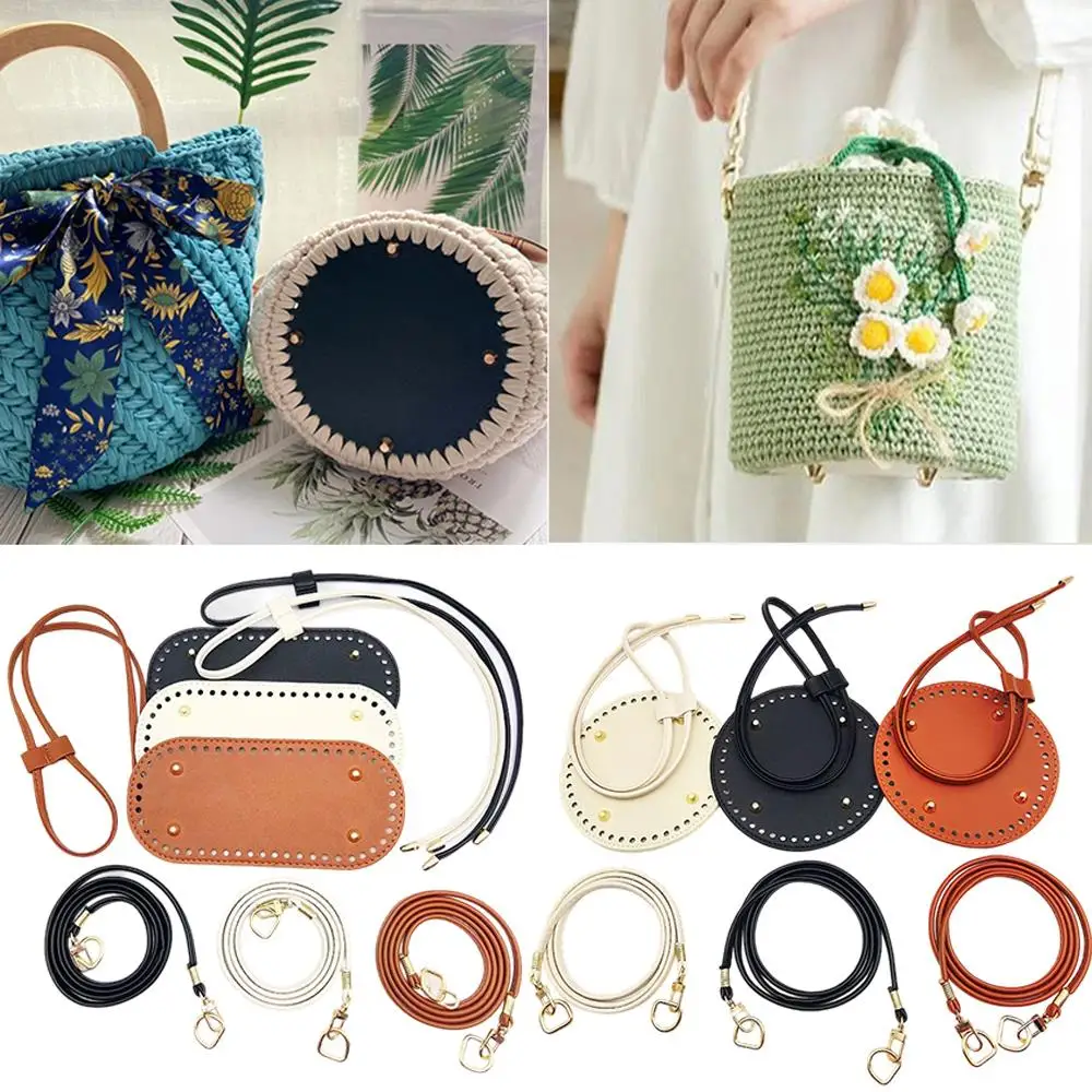 

DIY Hand Woven Bag Crochet Bag Charms Case Item Bottom Shoulder Strap Solid Color Decor Bucket Bag Accessories Drawstring Pouch