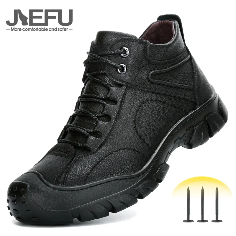 JIEFU Steel Toe Safety Boots for Men Waterproof Non slip Work Shoes Durable Heavy Industrial Construction Sneakers