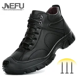 Jiefu botas de segurança, de aço, masculinas, à prova d'água, antiderrapante, tênis de construção industrial durável