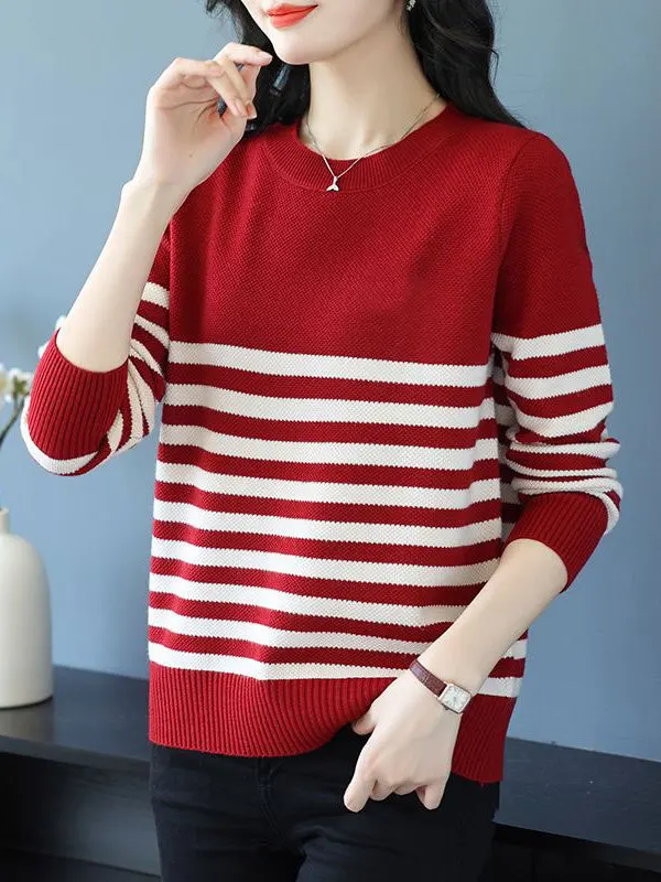 Top in maglia a righe sciolto lungo Sve rotondo Ne Base irt donna coreana Sle calda lana invernale Faion Casual Basic Turtlene