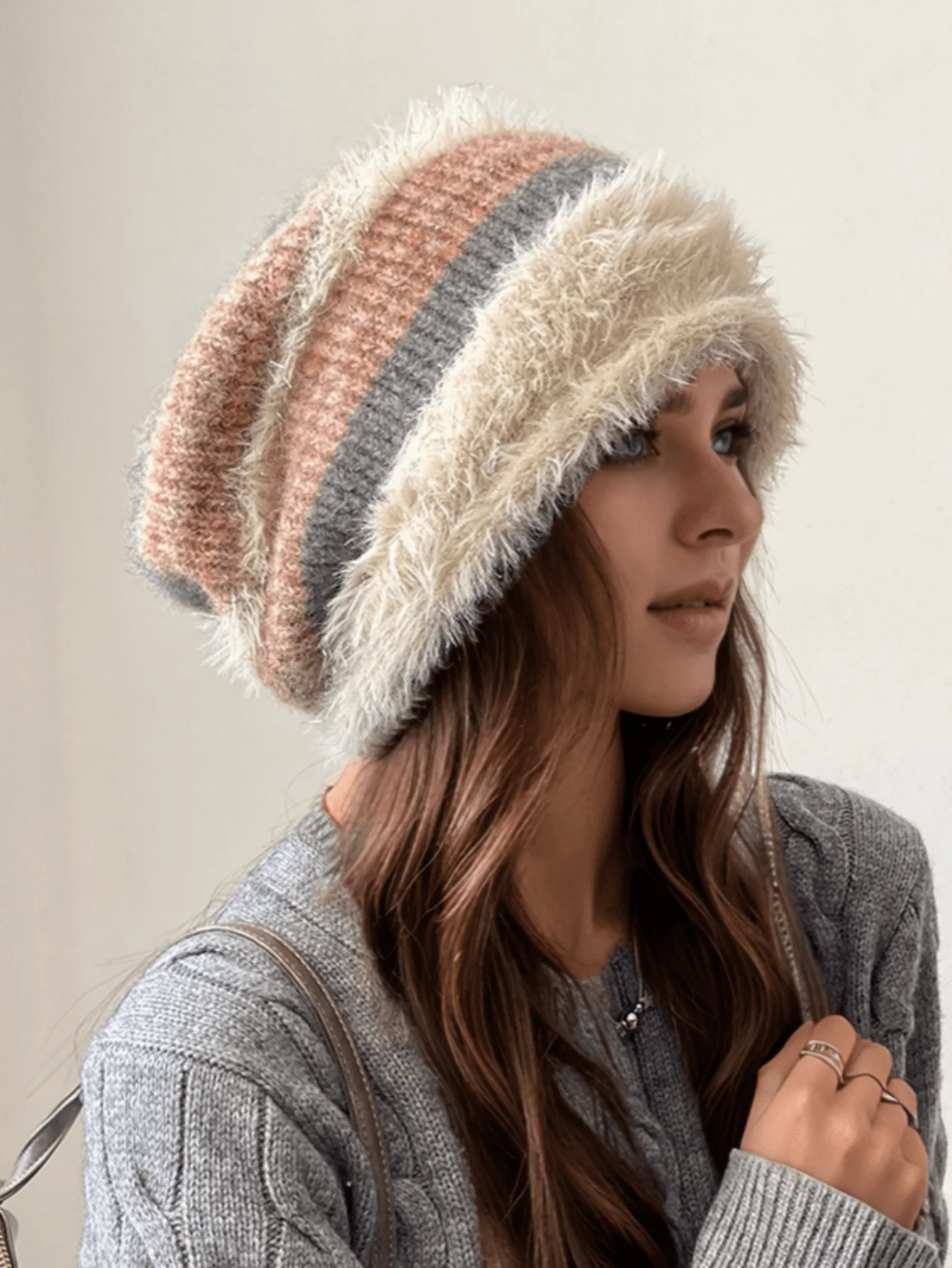 Dicke Strickmütze für Damen für den Winter, mit Fleece gefüttert, lockere Passform, leicht und warm, handwaschbar, geeignet für den täglichen Gebrauch