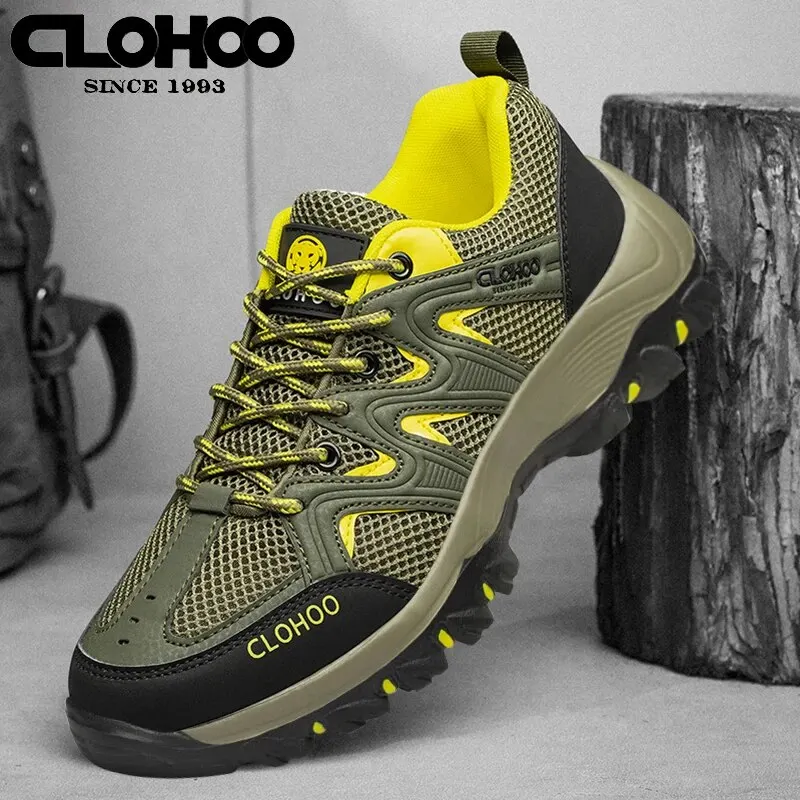 CLOHOO Men\'s Non-Slip Hiking Boots Breathable Casual Walking Running Sport Shoes Mesh Sneakers 2024 Lightweight Outdoor Jogging