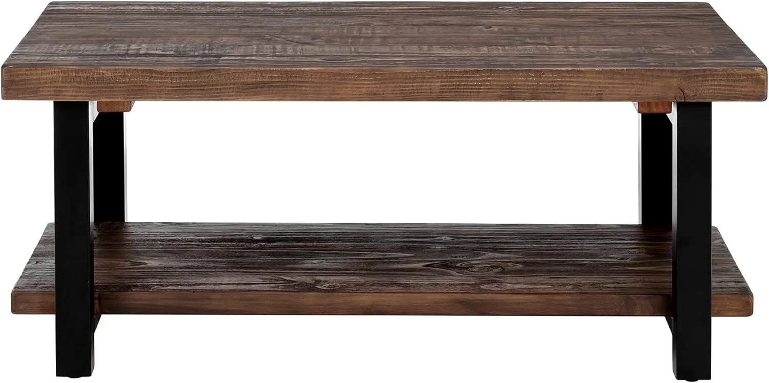 Pomona-Table basse en métal et bois massif, meuble industriel rustique, moderne et vintage, assemblage facile, 42 po x 24 po x 18 po, marron