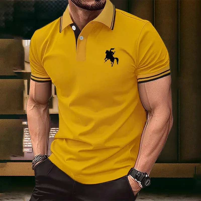 New men's T-shirt, classic short-sleeved Polo shirt, summer top, casual T-shirt, button-down lapel, oversized S-2XL casual Polo