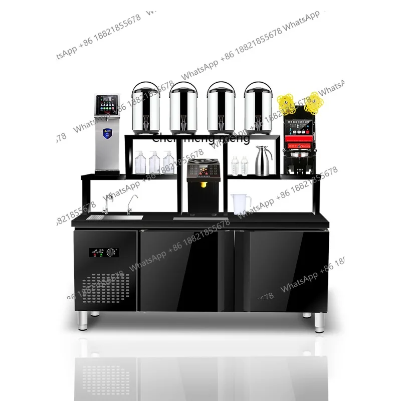 

Water bar milk tea shop commercial equipment full set of operation table stainless steel refrigerated drink milk tea table