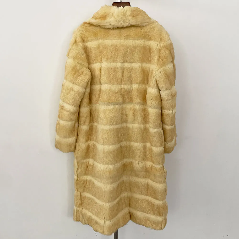 MENINA 2025 New Winter Coat Women Real Rabbit Fur Jacket Lady Fashion Long Sleeve Natural Fur Coat Warm Winter Clothes for Women