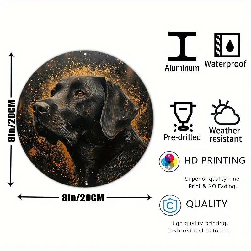 Aluminum Metal Sign Faux Resin Painting Round Wreath Decorative Sign Living Room Girls Gifts Labrador Retriever Theme Decoration