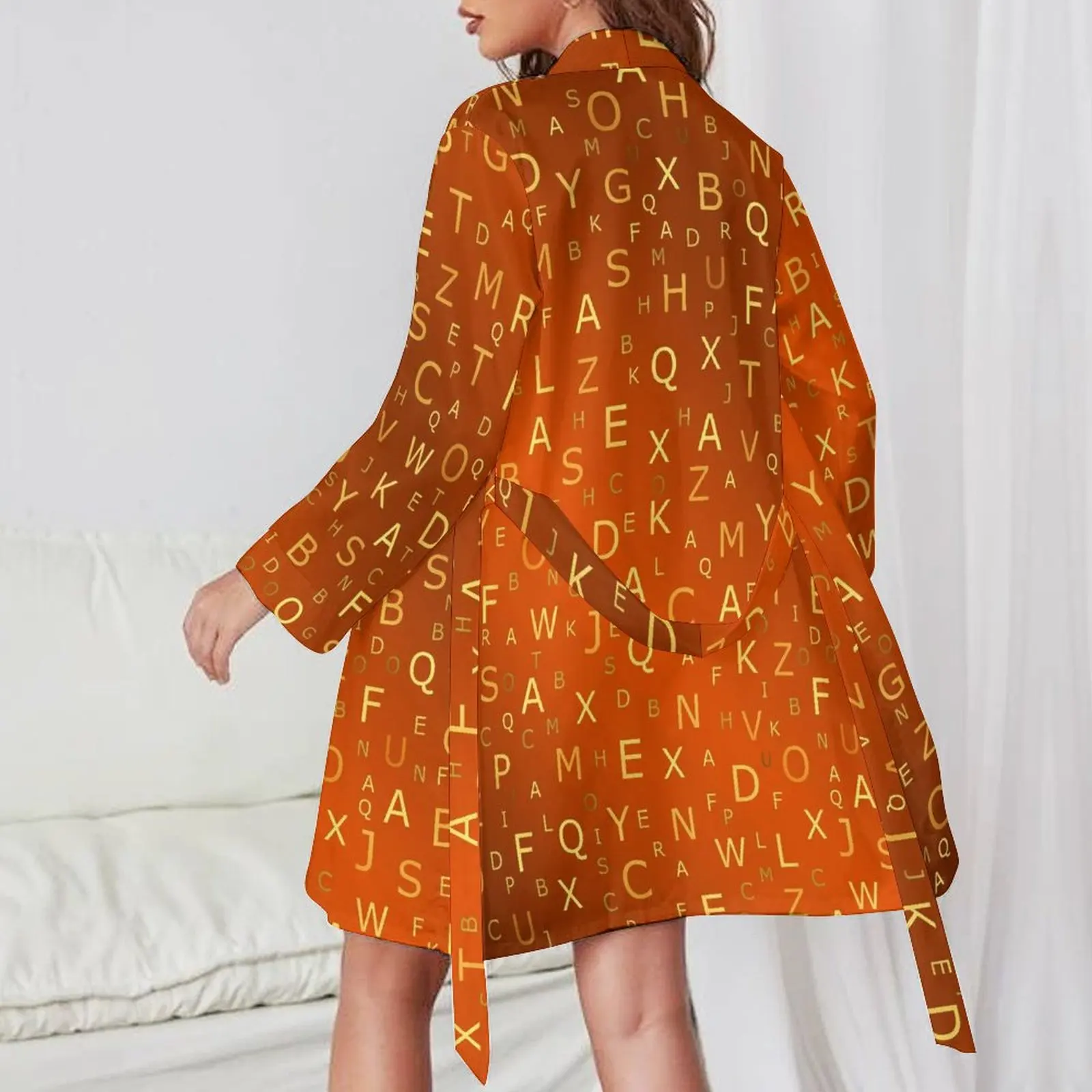 Golden Letter Print Pajama Robe V Neck Colored Shiny Fashion Dresses Lady Long Sleeves Home Bathrobe Printed Pajamas Robes