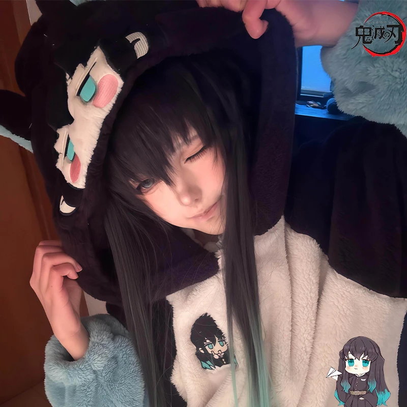 Anime Y2K Neuer Tokitou Muichiro Winter-Pyjama Demon Slayer Weicher Plüsch-Jumpsuit Kawaii Cosplay Nachtwäsche Mädchen Geschenk