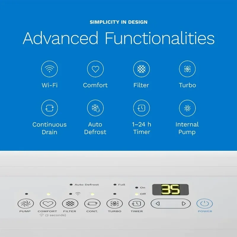 hOmeLabs 4500 M2. Pie. Deshumidificador habilitado para WiFi con bomba: eliminación superior de humedad y control de humedad para habitaciones grandes