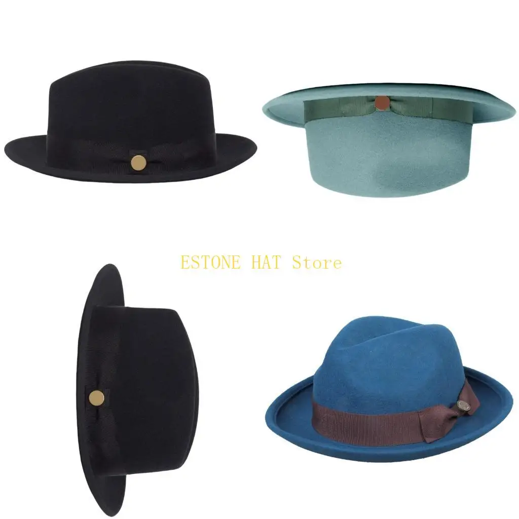 49MF Vintage Homburg Panama Hat Victorian Age Western Pork Pie Hat Elegant Top Hat for Dinner Outdoor Casual Wear