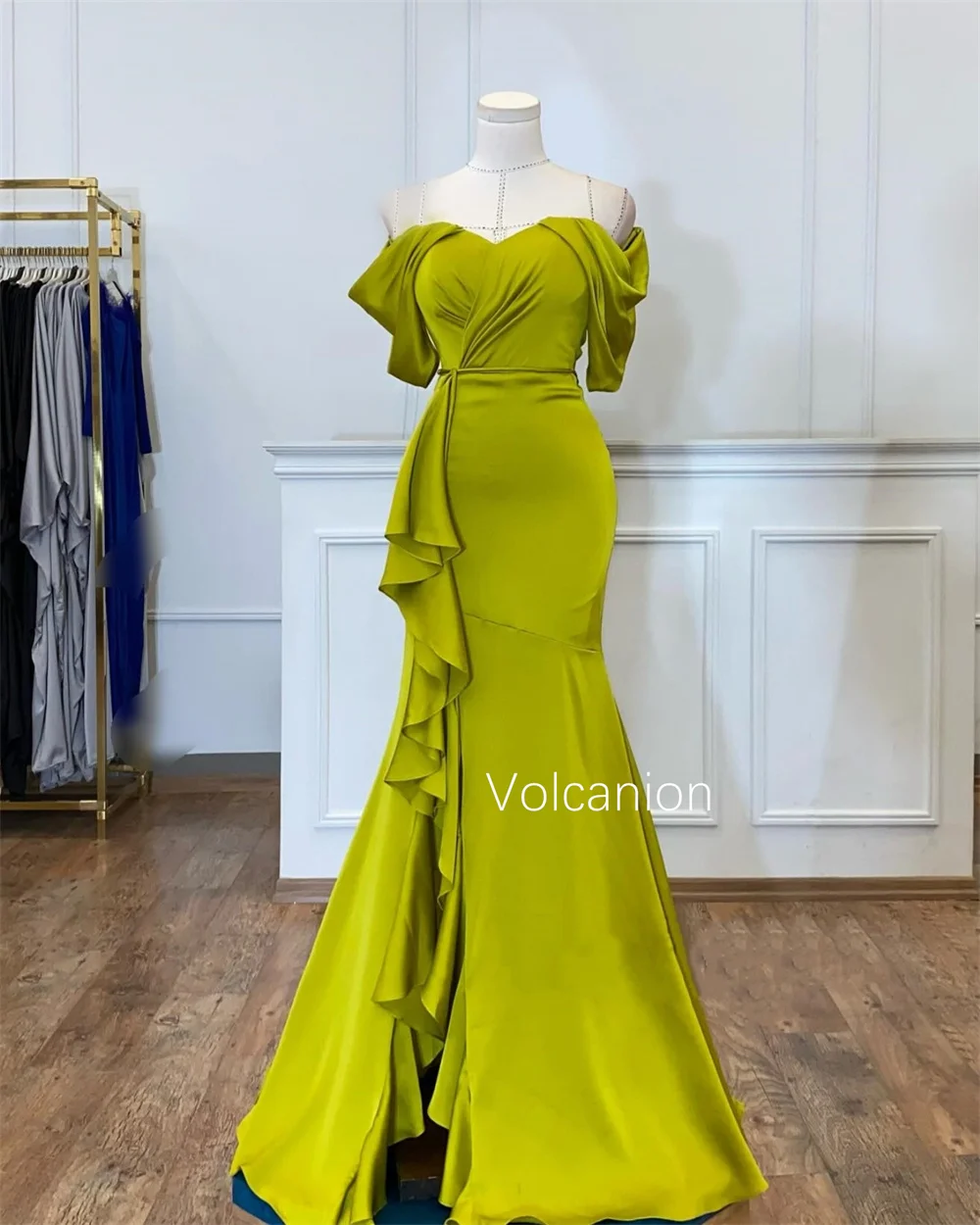 Robe longue sirène drapée à volants, ceinture personnalisée, épaules dénudées, sur mesure, pour occasions, exquise, Simple, fête formelle