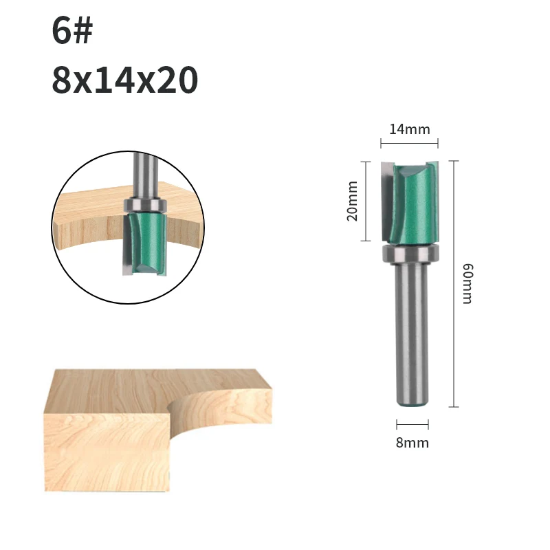8MM Schacht Cove 12MM 14MM Groen Patroon Bit Router Bit Face Mill Carbide Cutter Houtbewerking Freesgereedschap voor Hout Bit End Mill