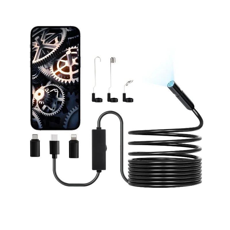 Caméra endoscopique avec lumière, endoscope HD 1920P pour Android et iOS, caméra d'inspection avec 8 lumières LED et câble de 5 m, zoom 2x, caméra de tuyauterie étanche IP67 pour voiture et plomberie