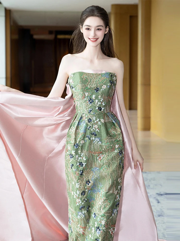 

Новое китайское свадебное платье в стиле ретро с вышивкой, длинное вечернее платье для помолвки и торжеств, женское элегантное платье для свадебных торжеств