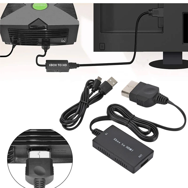 GRWIBEOU Adapter kompatybilny z Xbox na HDMI oraz 1-metrowy kabel kompatybilny HD ma zastosowanie do oryginalnego Xbox, obsługujący 1080P/720P