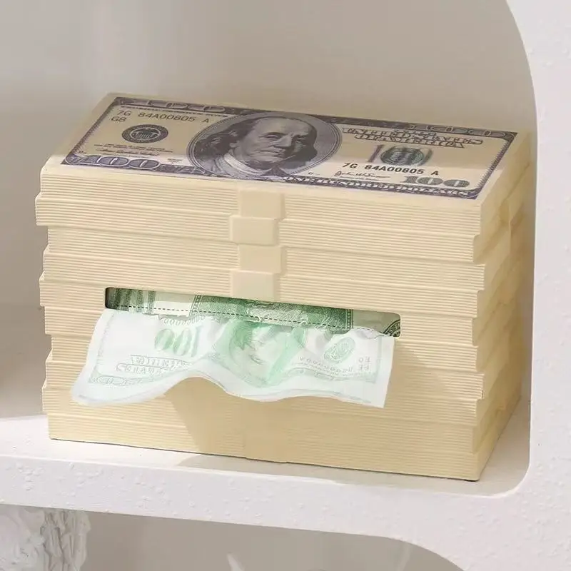 Creative Stacked Cash Shaped Tissue Box Retro Funny Desktop Tissue Dispenser for Home Office Tabletop Decor Gift