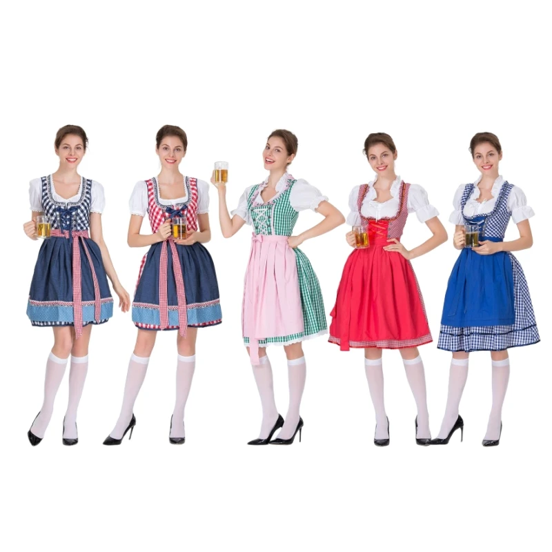 

Ladies Oktoberfest Costumes Bavarian Wench Waiter Plaid Outfits German Festival Beer Party Dress Halloween Maid Cosplay Costumes