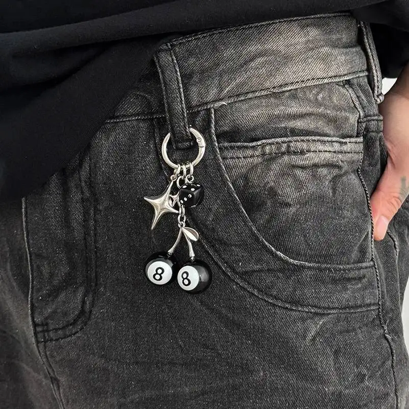 Salircon 3 Stile Hip Hop Schwarz Würfel Billard Anhänger Schlüsselanhänger Männer Punk Acryl Tisch Ball Schlüsselanhänger Tasche Jeans Kette Schmuck Geschenk