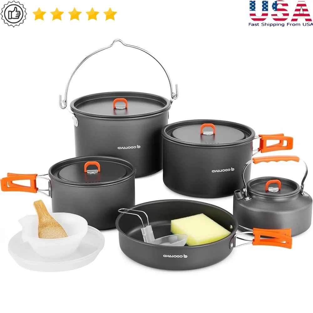 

18pcs Camping Cookware Set Large Pot Pan Kettle Bowls Plates Spoon Lightweight Anodized Aluminum Portable Outdoor Cooking Gear