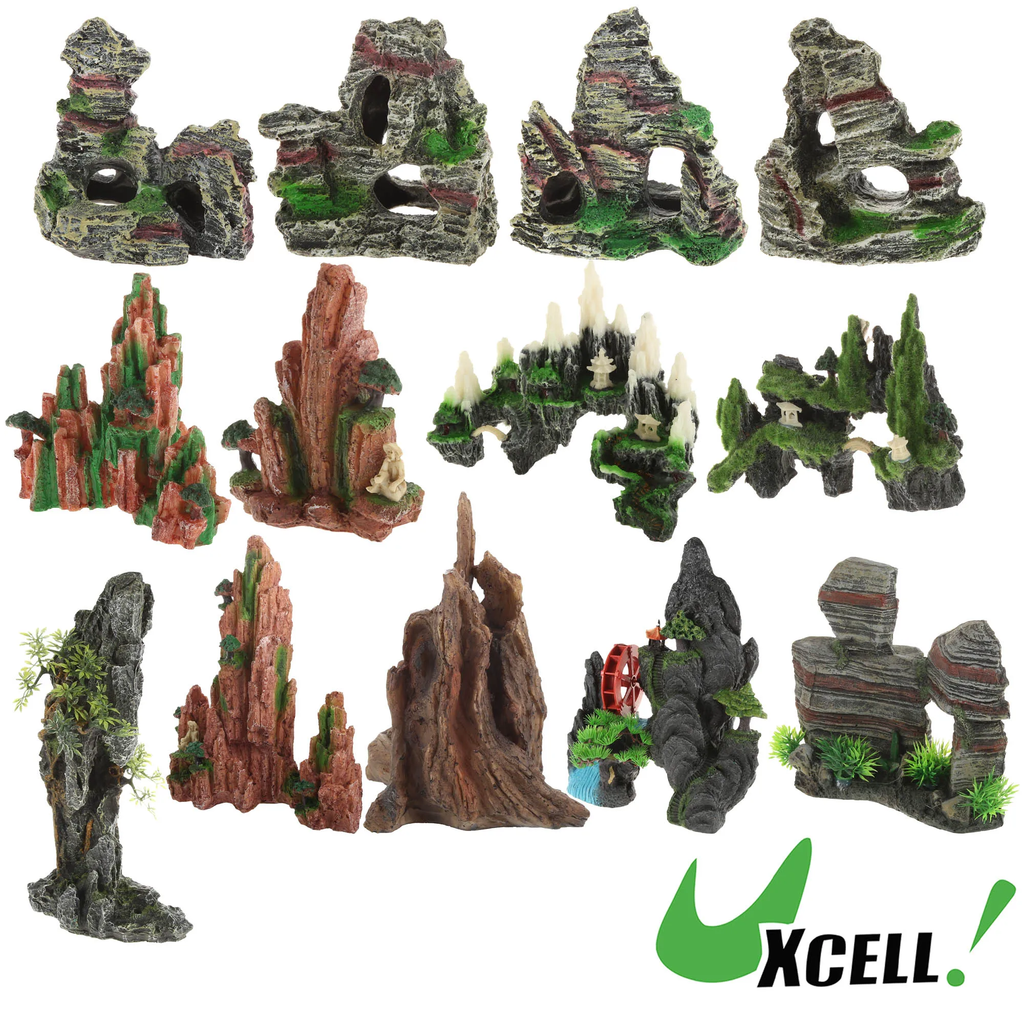 UXCELL Artificial Resin Rockery Fish Tank Landscape Aquarium Decor Mountain Hiding Cave Pet Supplies Ornament Accessories