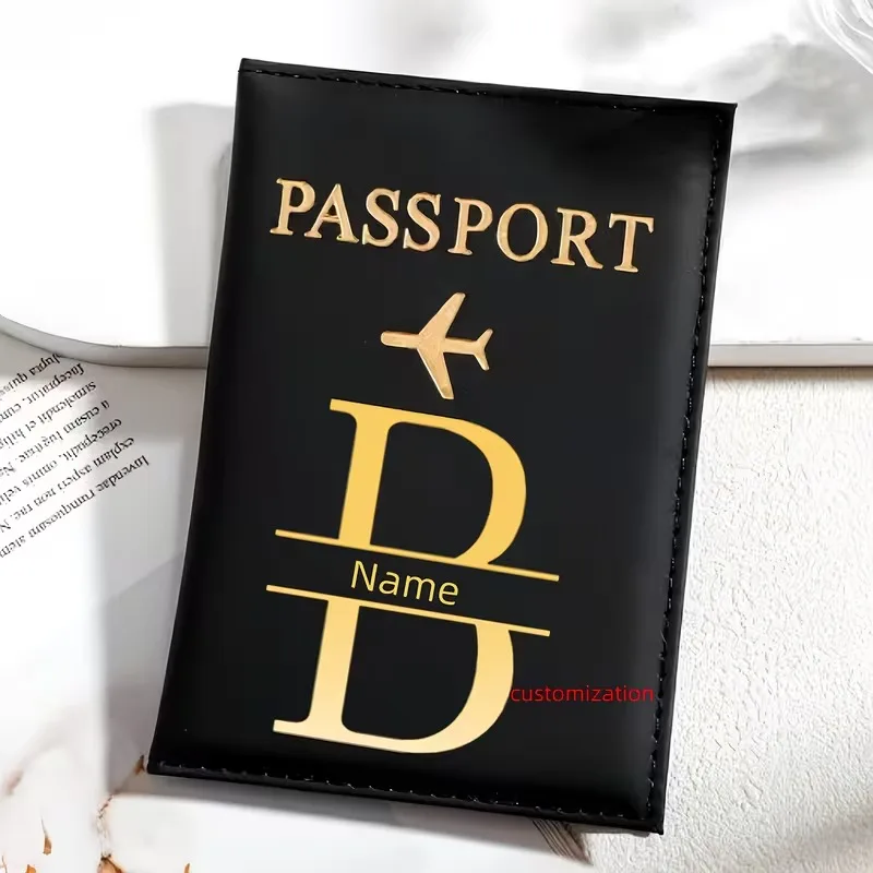 Custom Black ized Passport Book - Open Closure for Passports, Visas - With Custom Letter (for position) - Travel Passport Holder view 4