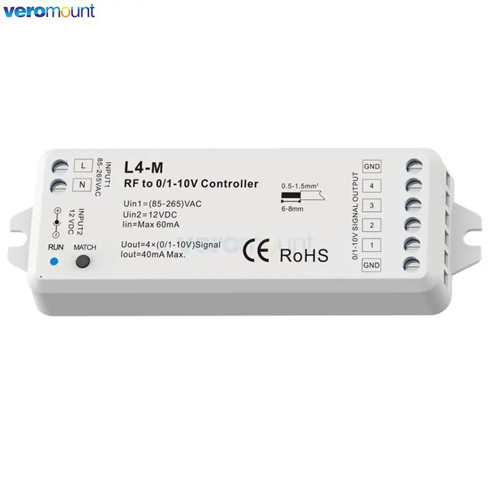 Skydance L4-M 0-10V LED Dimmer 2.4G RF Wireless Touch Remote Control 4 Channel Signal Output Dimer for Single Color LED Strips