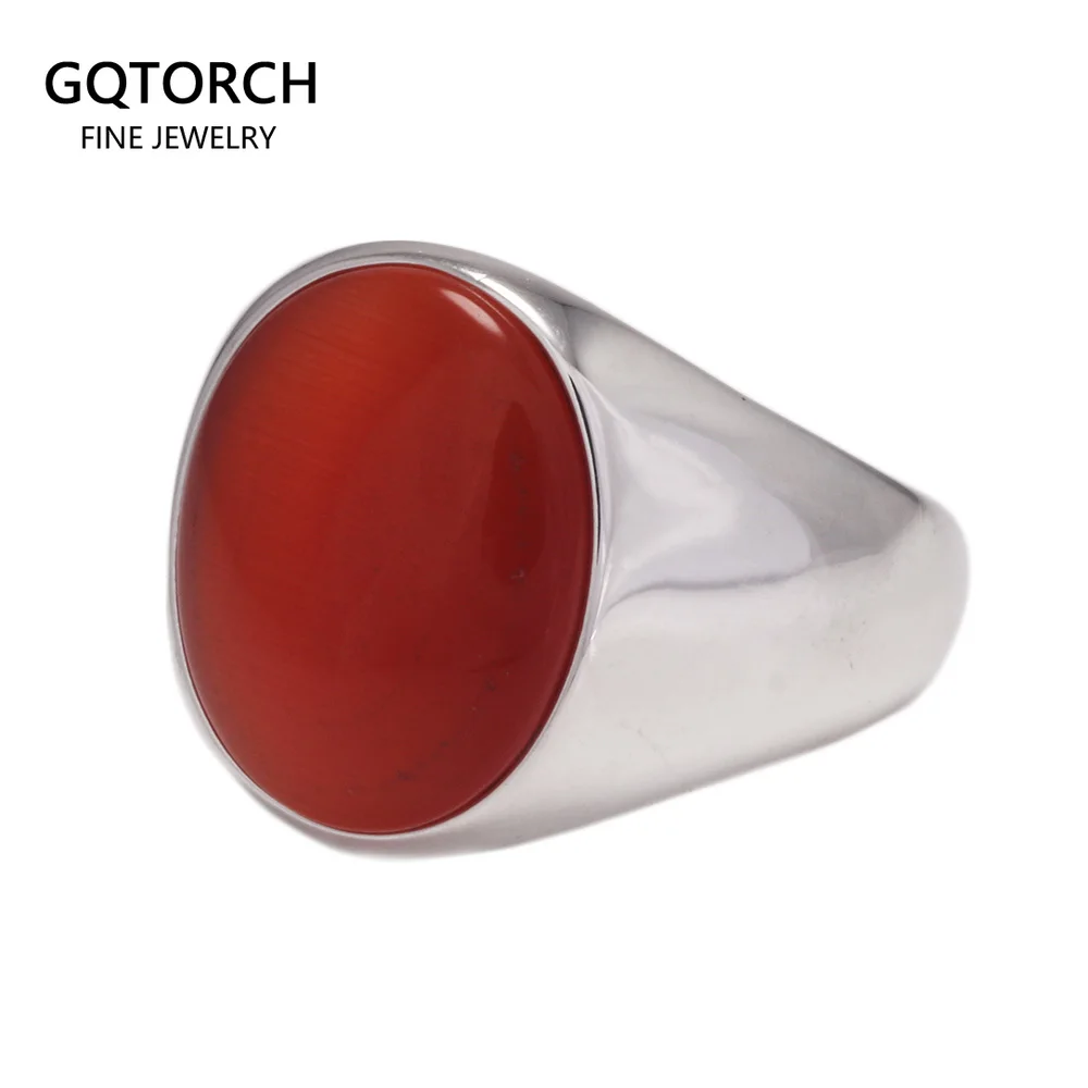 S925 Sterling Silver Natural Stone Rings for Men Red Black Color Agate Turkish Handmade Jewelry Luxury Ring Smooth Simple Design