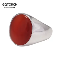 S925 Sterling Silver Natural Stone Rings for Men Red Black Color Agate Turkish Handmade Jewelry Luxury Ring Smooth Simple Design